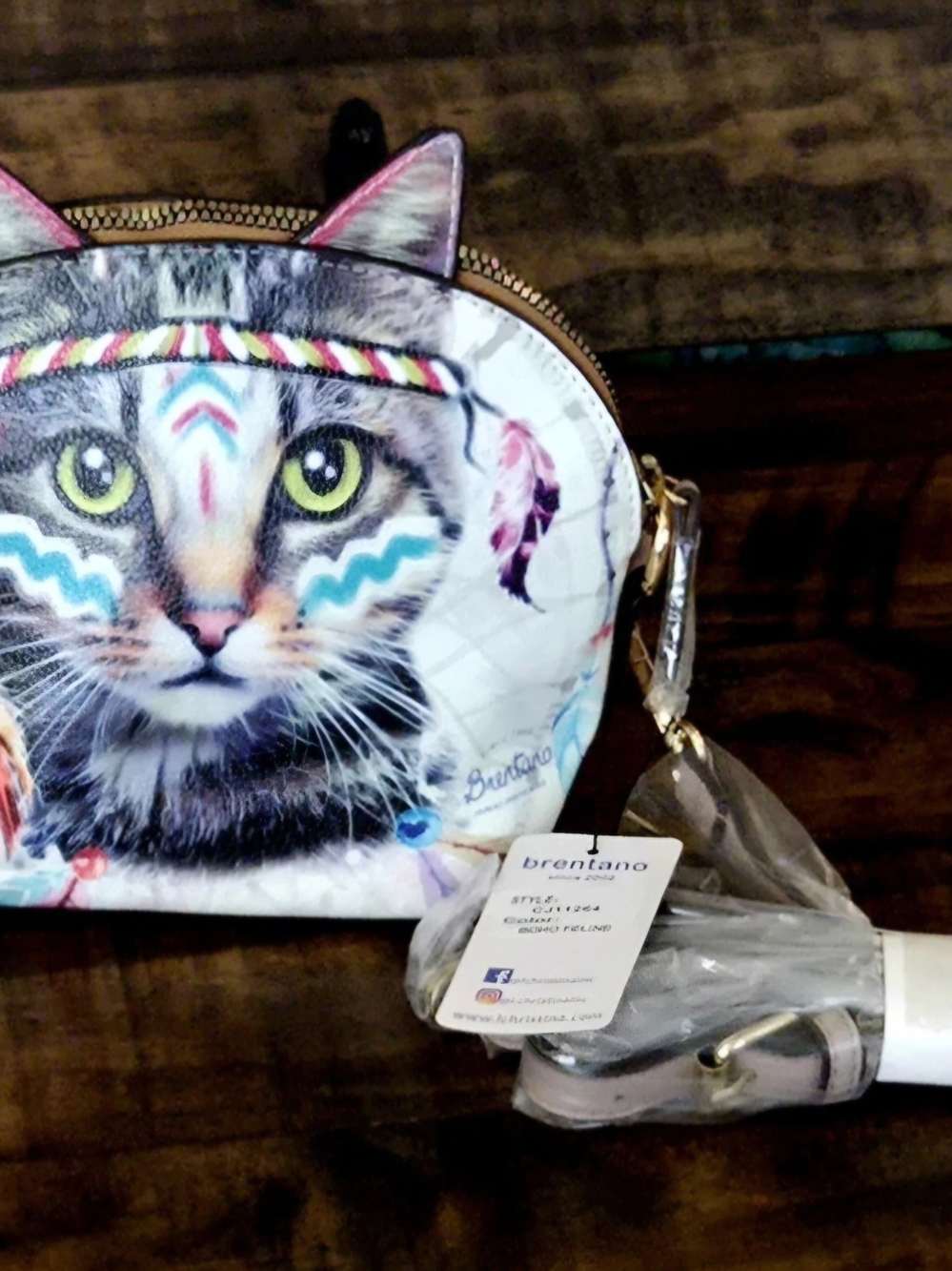 Brentano Boho Cat Printed Crossbody Bag with Tribal Accents